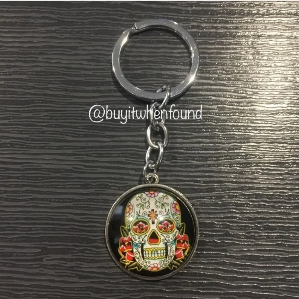 Day of The Dead Sugar Skull Cabochon Keychain